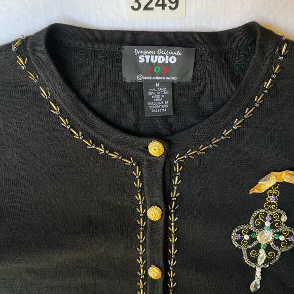 Designers Originals Women Long Sleeve Button Down Knit Cardigan size M, Black - Picture 7 of 8